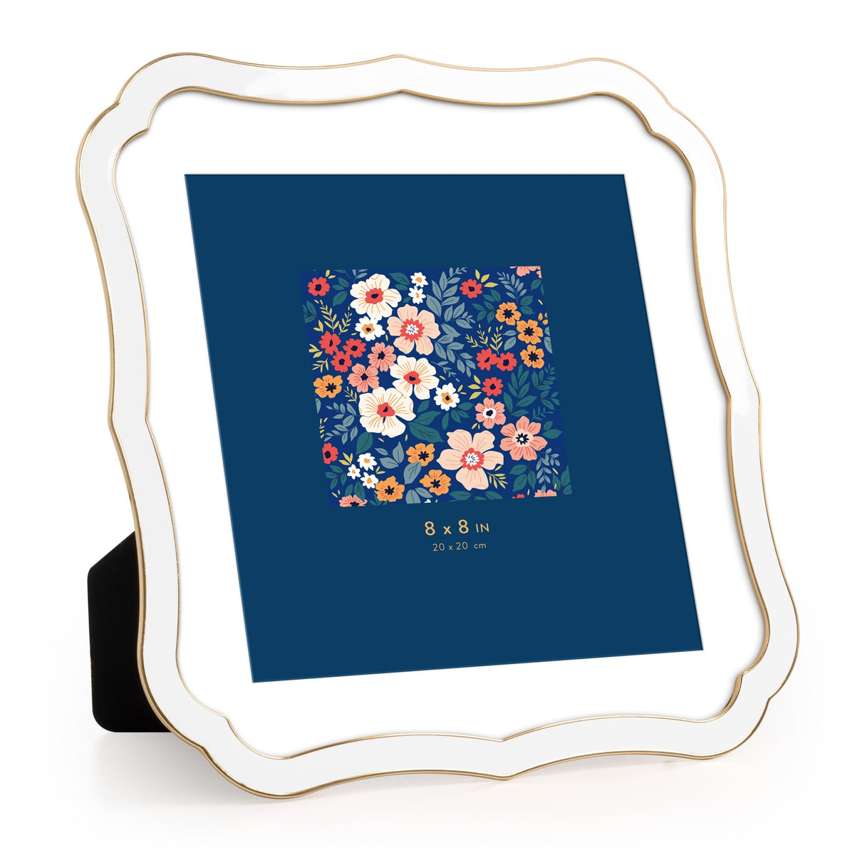 4x6 Enamel Picture Frame with HD-Tempered Glass, Display 3x5 Photo with Mat, Ornate Photo Frame with Gold Metal Edge & Velvet Back for Tabletop & Wall Mount Vertically or Horizontally Display, White