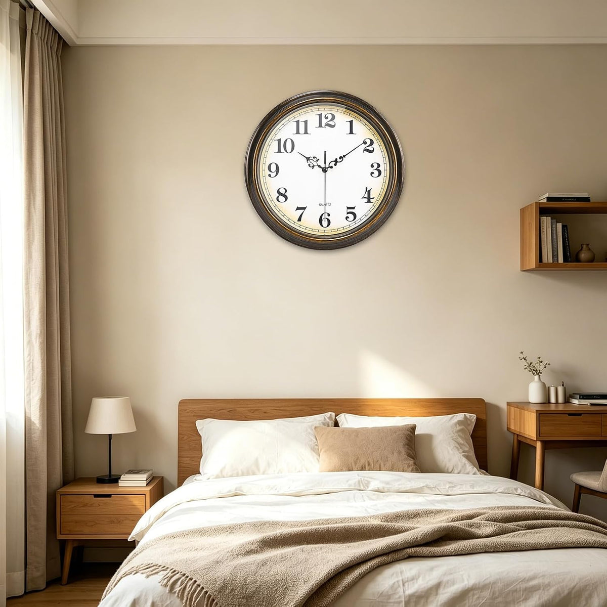 Yoiolclc Wall Clock Battery Operated Silent Non-Ticking Vintage Wall Clocks for Kitchen, School, Living Room (12Inch, Bronze)