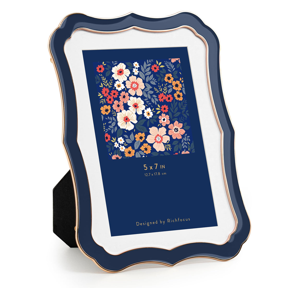 4x6 Enamel Picture Frame with HD-Tempered Glass, Display 3x5 Photo with Mat, Ornate Photo Frame with Gold Metal Edge & Velvet Back for Tabletop & Wall Mount Vertically or Horizontally Display, White