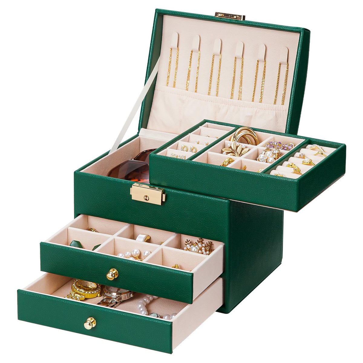Homde Small Jewelry Box for Girls: 3-Layer Lockable Organizer (Cloud White)