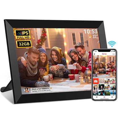 Frameo 10.1 Inch WiFi Digital Photo Frame, 32GB Digital Picture Frame with 1280x800 IPS HD Touch Screen, Auto-Rotate Wall Mount, Easy Share Photos/Videos from Phone - Gifts for Mom