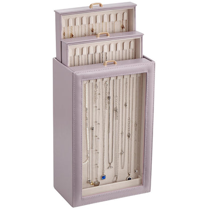 Lolalet Necklace Organizer Box, Jewelry Display Case, White, 3 Layers