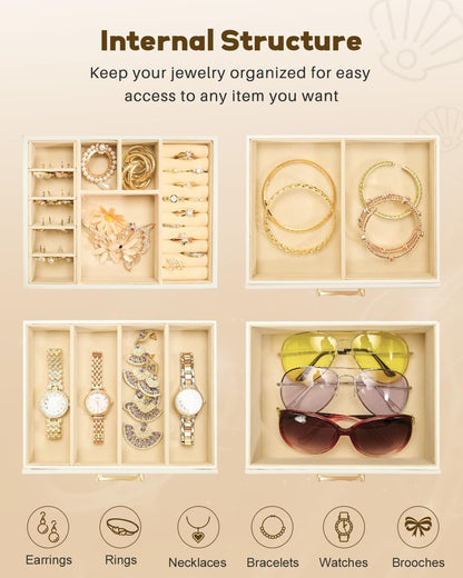 Enthralite Modern Jewelry Organizer for Women: 4-Layer Box with Clear Lid