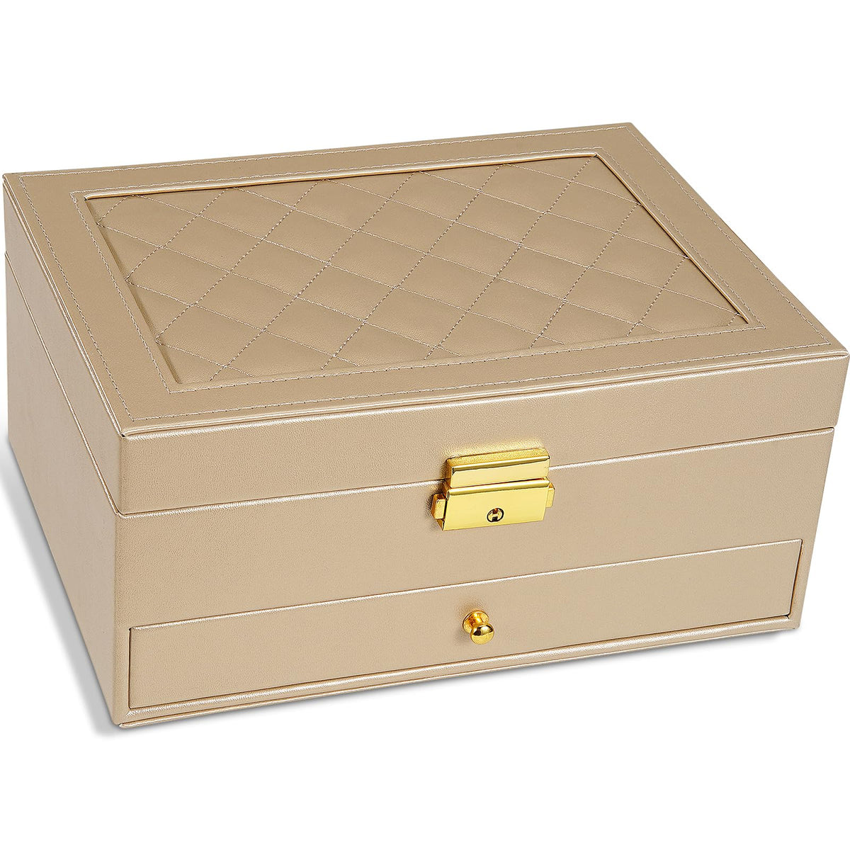 GUOER Jewelry Box for Women Girl Wife - Large PU Leather Jewelry Organizer Storage Case with Two Layers Display for Earrings Bracelets Rings Watches Mothers Day Gifts (Black)