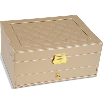 GUOER Jewelry Box for Women Girl Wife - Large PU Leather Jewelry Organizer Storage Case with Two Layers Display for Earrings Bracelets Rings Watches Mothers Day Gifts (Black)