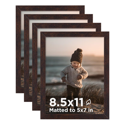 KINLINK 5x7 Picture Frame White Set of 4, Wooden Photo Frames Matted 4x6 with Plexiglass for 4x6 with Mat or 5x7 without Mat for Table and Wall Display