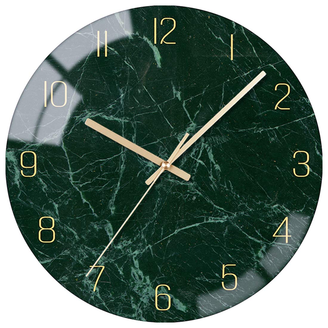 VIKMARI 12inch Emerald Green Abstract Marble Glass Wall Clock Kitchen Decor