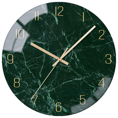 VIKMARI 12inch Emerald Green Abstract Marble Glass Wall Clock Kitchen Decor
