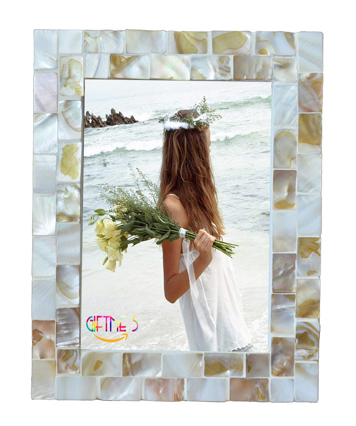 Mother of Pearl Picture Frame 5x7, Grey+White, 1pc
