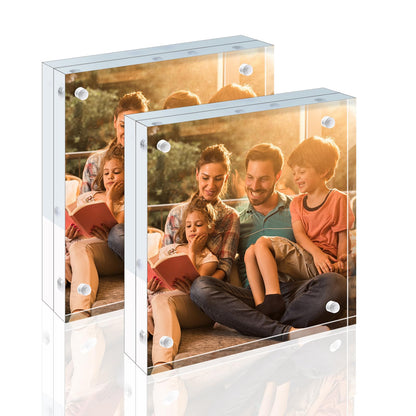 Egofine 5x7 Acrylic Frames 6 Pack, 20mm Thicker Frameless Clear Picture Frames, Double Sided Magnetic Picture Frames, Free Standing Desktop Display