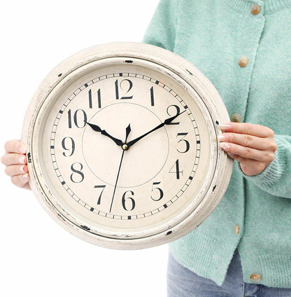 Peohud Silent Wall Clock, 12 Inch Vintage Non Ticking Quartz Battery Operated Round Clock, Rustic Wall Clock for Living Room Kitchen Home Office Classroom School