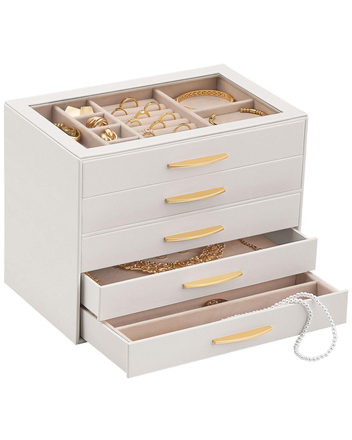 Lolalet Jewelry Box Organizer Case with Glass Lid for Women -4Layer, Black
