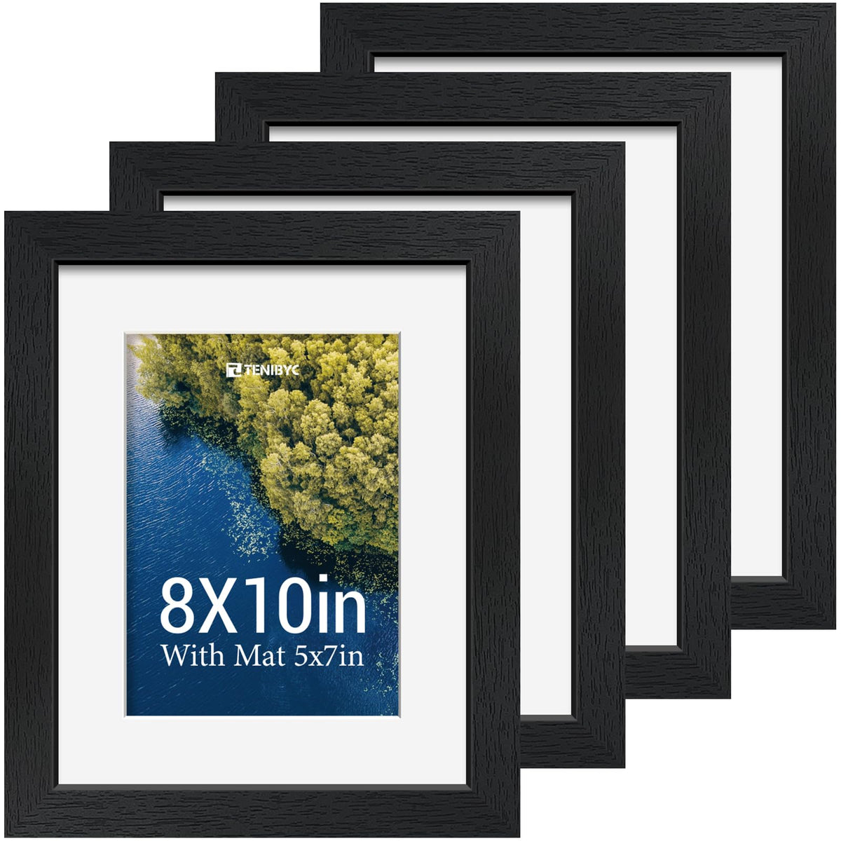 5x7 picture frame 4 Pack, 4x6 Mat, Black Wood, Glass, for Photo