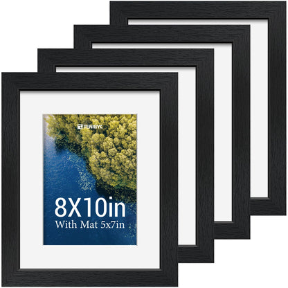 5x7 picture frame 4 Pack, 4x6 Mat, Black Wood, Glass, for Photo