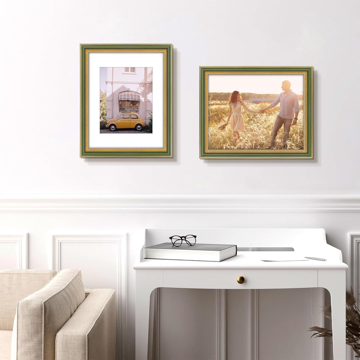 Golden State Art,11x14 Ornate Picture Frame Holds 8x10 Photo,Green Gold