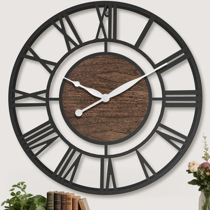 30 Inch Metal Large Wall Clock with Vintage Gold Roman Numerals