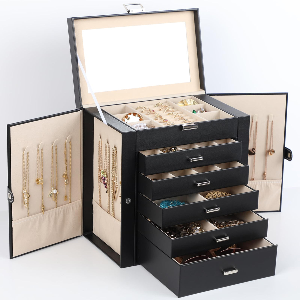 BOOVO Large Jewelry Box for Women 6 Layer