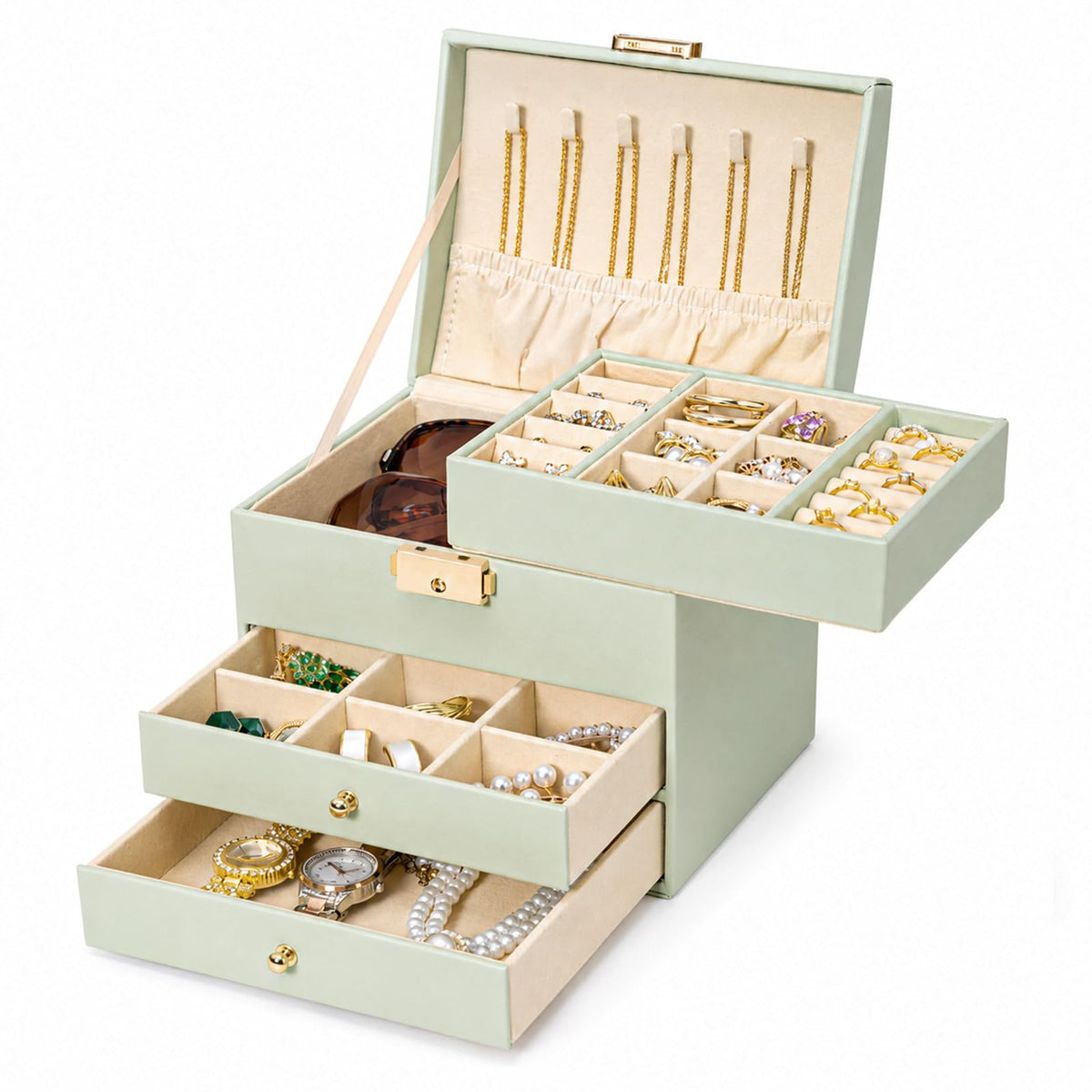 Homde Small Jewelry Box for Girls: 3-Layer Lockable Organizer (Cloud White)
