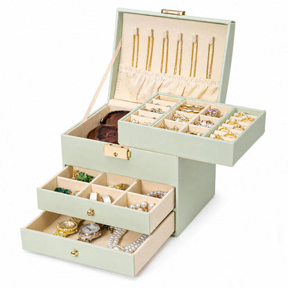 Homde Small Jewelry Box for Girls: 3-Layer Lockable Organizer (Cloud White)