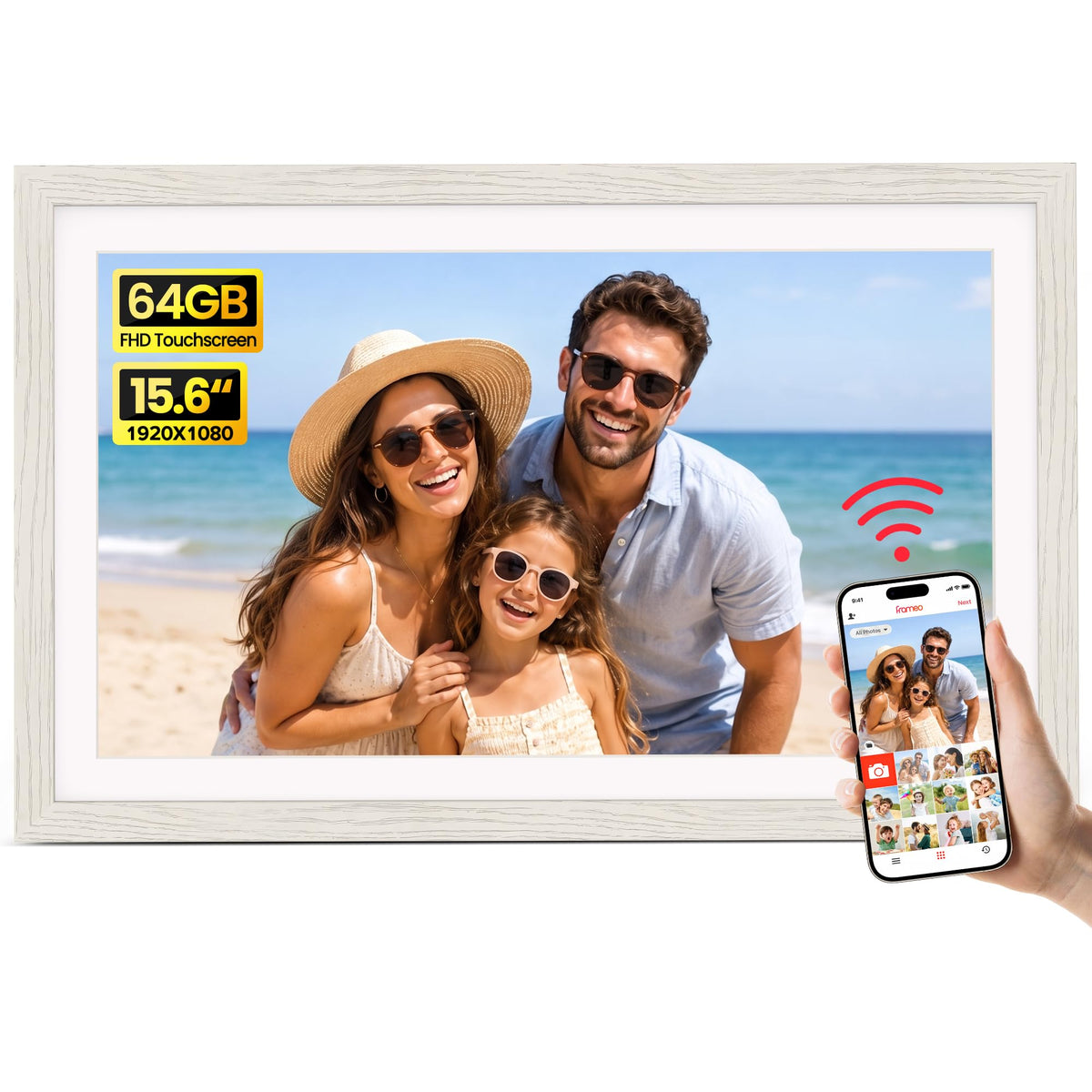 64GB 15.6" Frameo Digital Picture Frame WiFi, Large Electronic Photo Frames