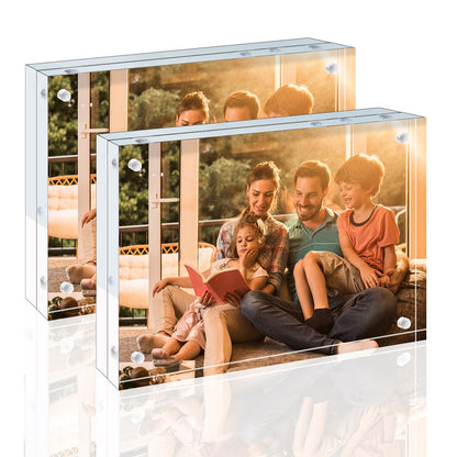 Egofine 5x7 Acrylic Frames 6 Pack, 20mm Thicker Frameless Clear Picture Frames, Double Sided Magnetic Picture Frames, Free Standing Desktop Display