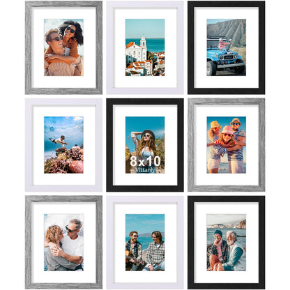 Vittanly 8x10 Picture Frames Set of 9 for Wall or Tabletop Display, Black