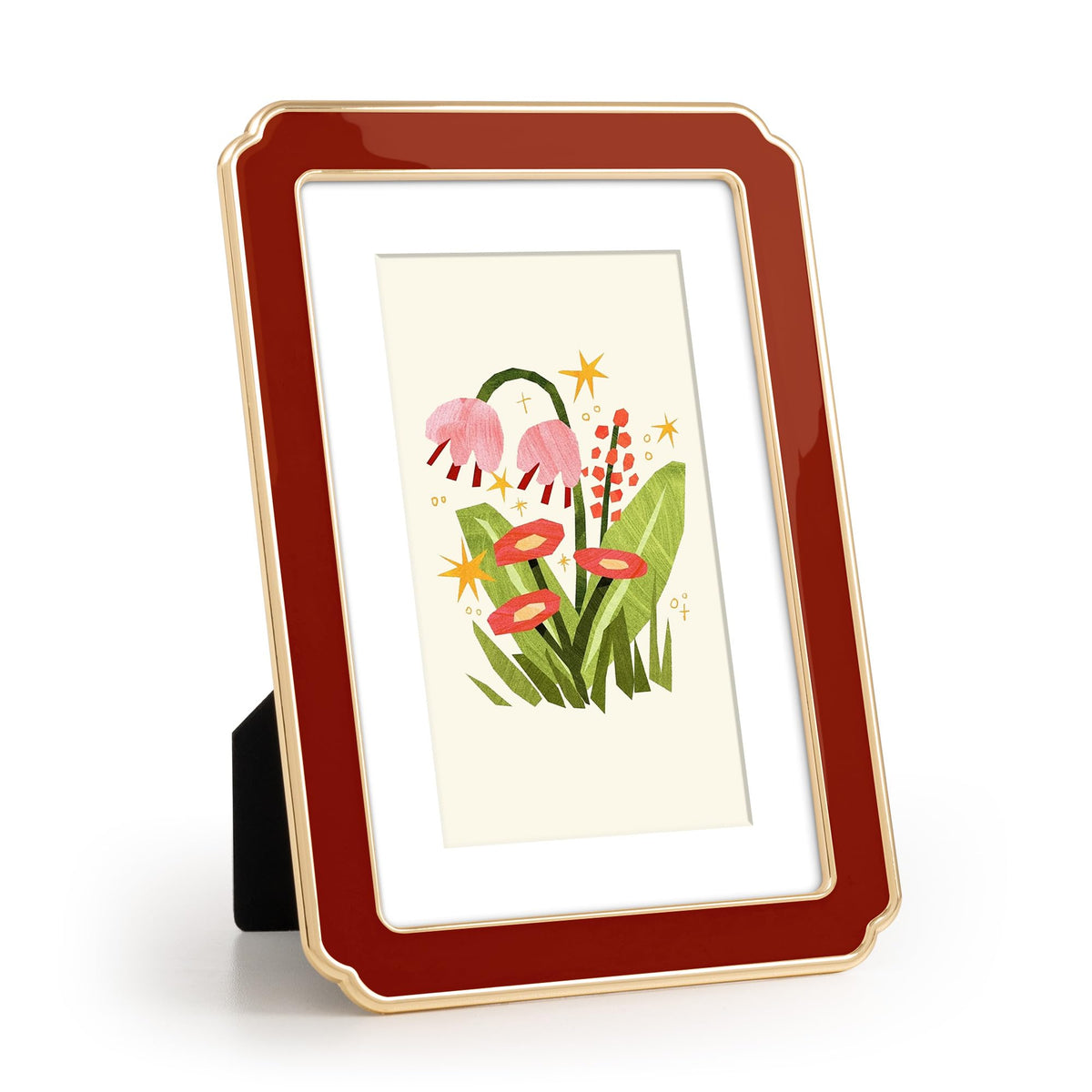 4x6 Enamel Picture Frame with HD-Tempered Glass, Display 3x5 Photo with Mat, Ornate Photo Frame with Gold Metal Edge & Velvet Back for Tabletop & Wall Mount Vertically or Horizontally Display, White