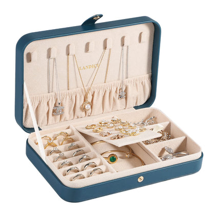 LANDICI Small Jewelry Box for Women Girls, PU Leather Travel Jewelry Case, Portable Jewelry Organizer Storage Holder Display for Ring Earrings Necklace Brooch Men Kids Gift, Dark Blue