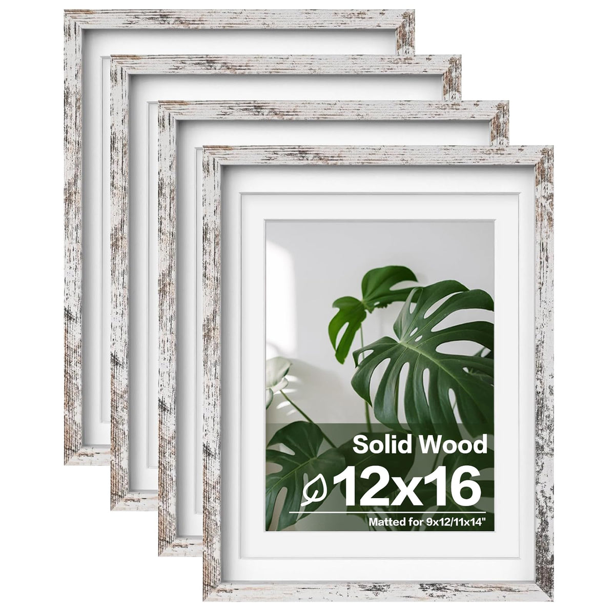 Egofine 8x10 Picture Frames Set of 4, Made of Solid Wood Covered by Plexiglass 4x6 and 5x7 with Mat or 8x10 without Mat, for Table Top Display and Wall Mounting Photo Frame White