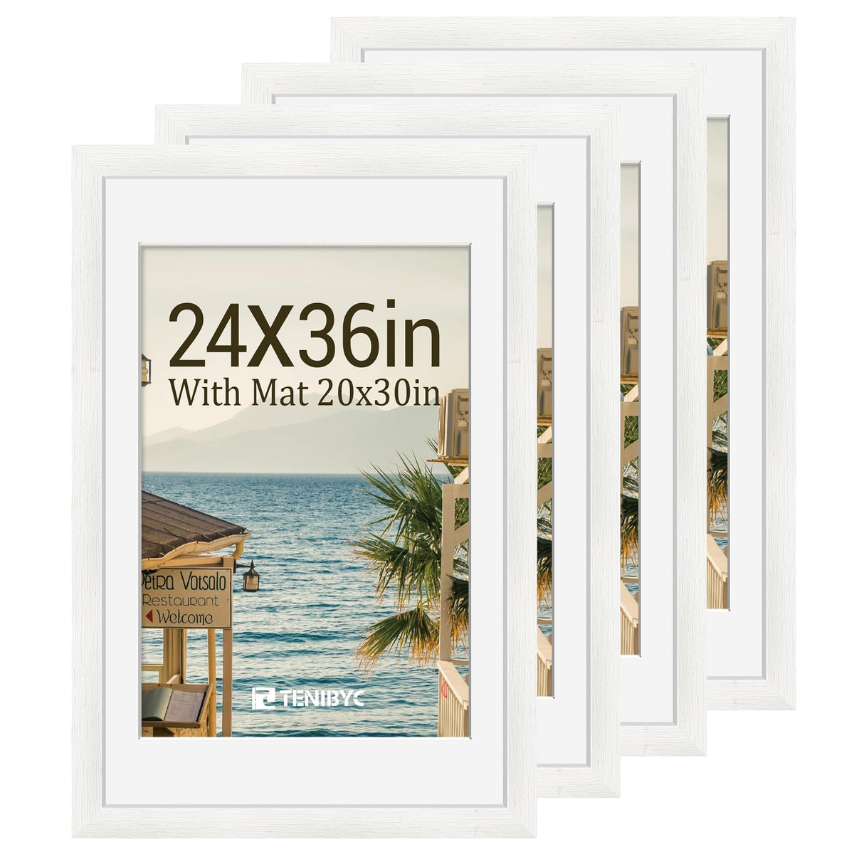 5x7 picture frame 4 Pack, 4x6 Mat, Black Wood, Glass, for Photo