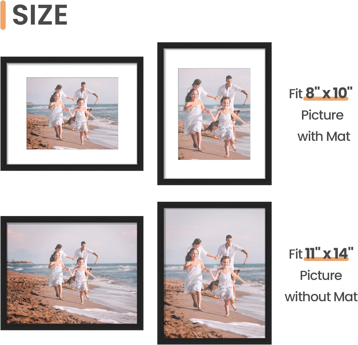 upsimples 11x14 Picture Frame, Gallery Glass Photo Frames Set of 3, Black