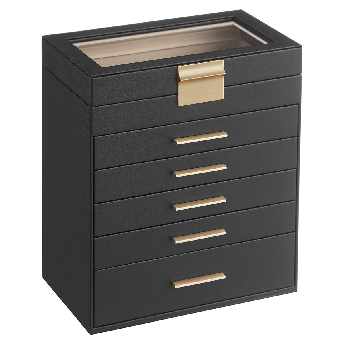 SONGMICS Jewelry Box Organizer, 3-Layer Storage with 2 Drawers, Glass Lid