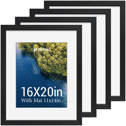 5x7 picture frame 4 Pack, 4x6 Mat, Black Wood, Glass, for Photo