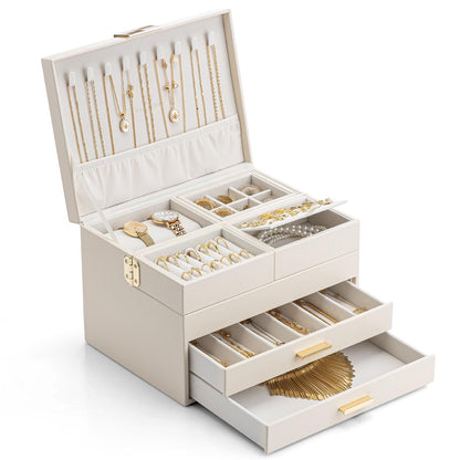 VLANDO Jewelry Box,4-Layer Design with Retractable Tray and 2 Drawers