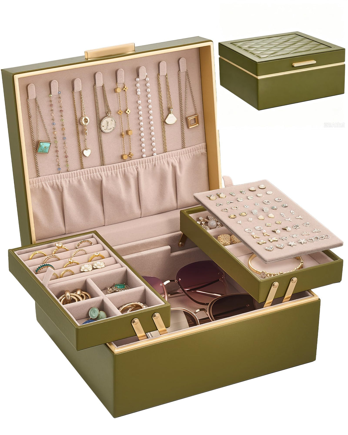 Lolalet Jewelry Box for Women Girls, 2 Layer Jewelry Organizer -Cream