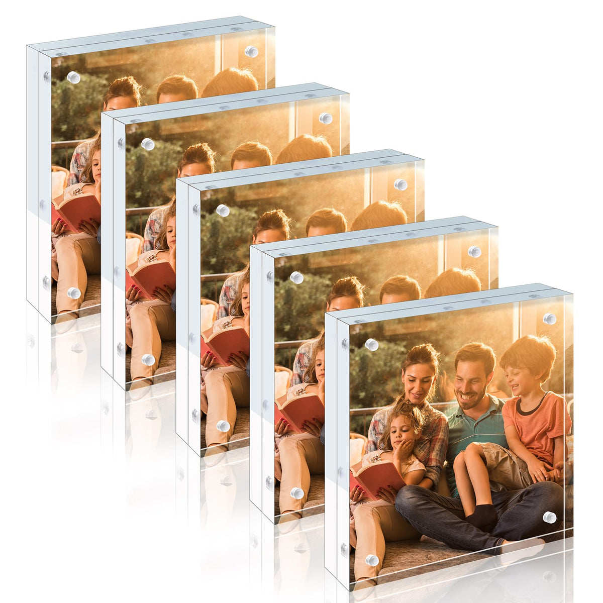 Egofine 5x7 Acrylic Frames 6 Pack, 20mm Thicker Frameless Clear Picture Frames, Double Sided Magnetic Picture Frames, Free Standing Desktop Display
