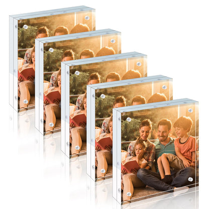 Egofine 5x7 Acrylic Frames 6 Pack, 20mm Thicker Frameless Clear Picture Frames, Double Sided Magnetic Picture Frames, Free Standing Desktop Display