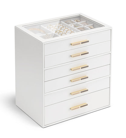 VLANDO Jewelry Box Organizer, 3-Layer Storage Drawers, Glass Window, Modern