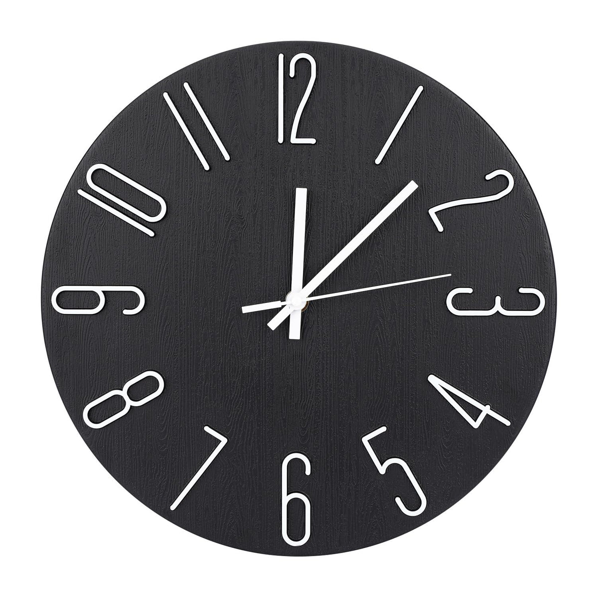 Wall Clock 12 Inch Silent Non-Ticking Imitation Wood Indoor Clock Round White Decor Clock Modern 3D Figures Quartz Wall Clocks for Home, Hotel, Office, School, Bedroom, Living Room, Kitchen