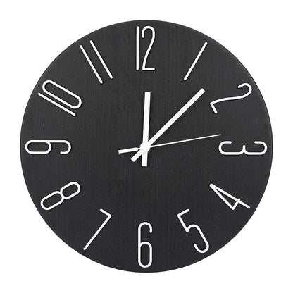 Wall Clock 12 Inch Silent Non-Ticking Imitation Wood Indoor Clock Round White Decor Clock Modern 3D Figures Quartz Wall Clocks for Home, Hotel, Office, School, Bedroom, Living Room, Kitchen