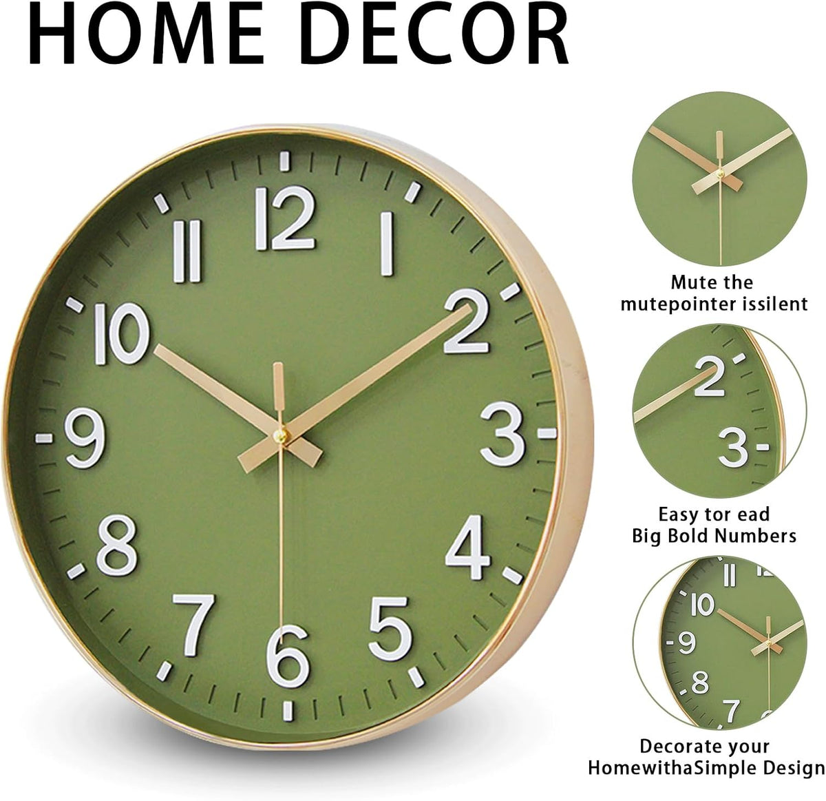 HZDHCLH 8 Inch Wall Clock Battery Operated Silent Non Ticking Green Modern