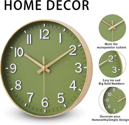 HZDHCLH 8 Inch Wall Clock Battery Operated Silent Non Ticking Green Modern