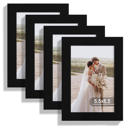 Hongkee 5x7 Picture Frame Set of 4, Real Glass and Wooden Frame, 4x6 Mat