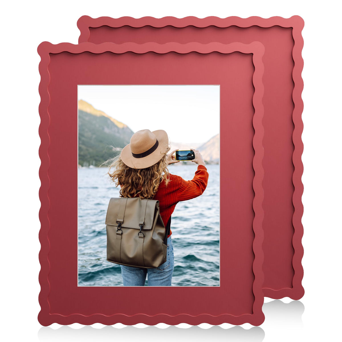 5x7 Wavy Picture Frame with 4x6 Mat, 5 x 7 Wood Frame, Real Glass