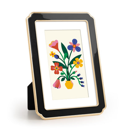 4x6 Enamel Picture Frame with HD-Tempered Glass, Display 3x5 Photo with Mat, Ornate Photo Frame with Gold Metal Edge & Velvet Back for Tabletop & Wall Mount Vertically or Horizontally Display, White