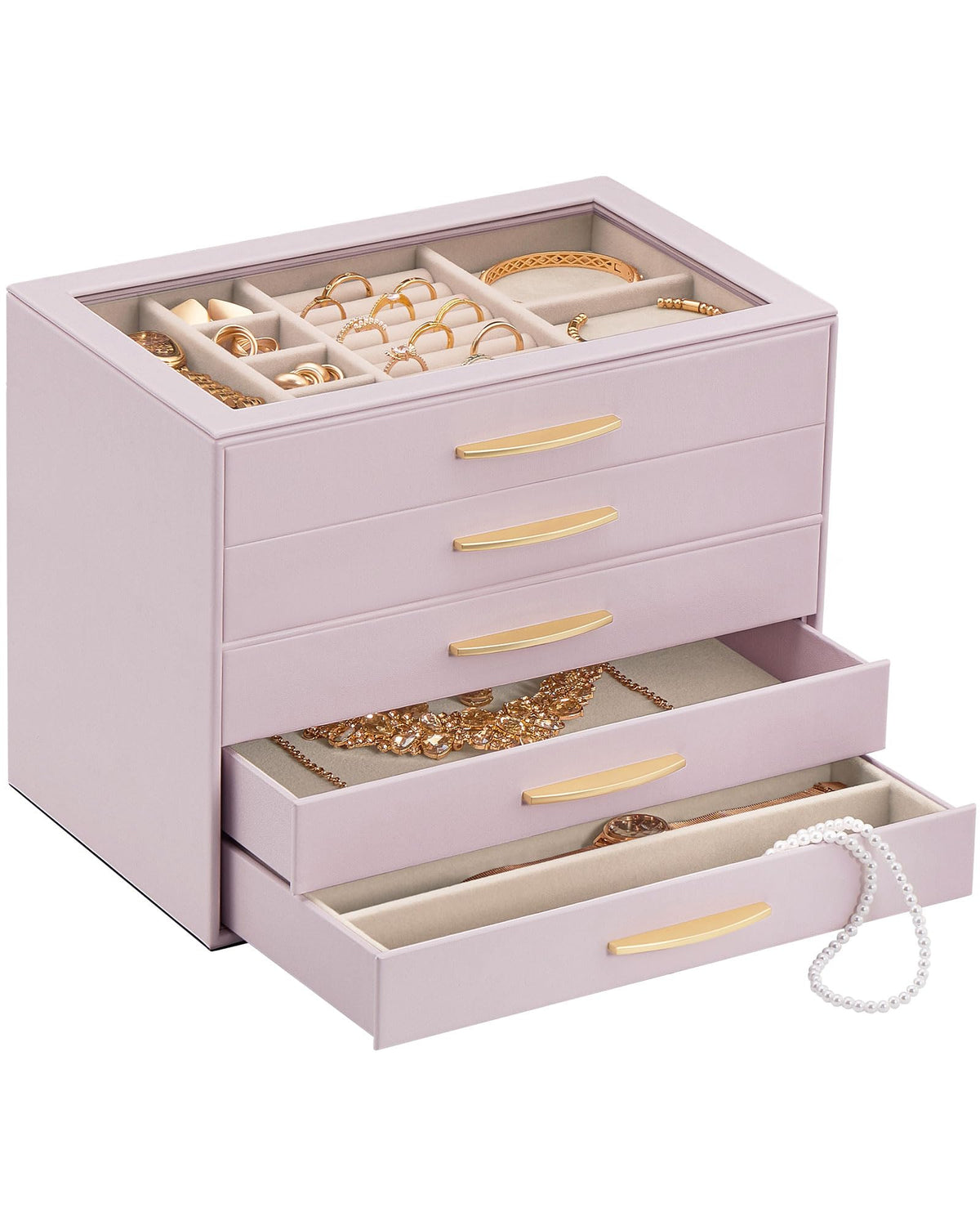 Lolalet Jewelry Box Organizer Case with Glass Lid for Women -4Layer, Black