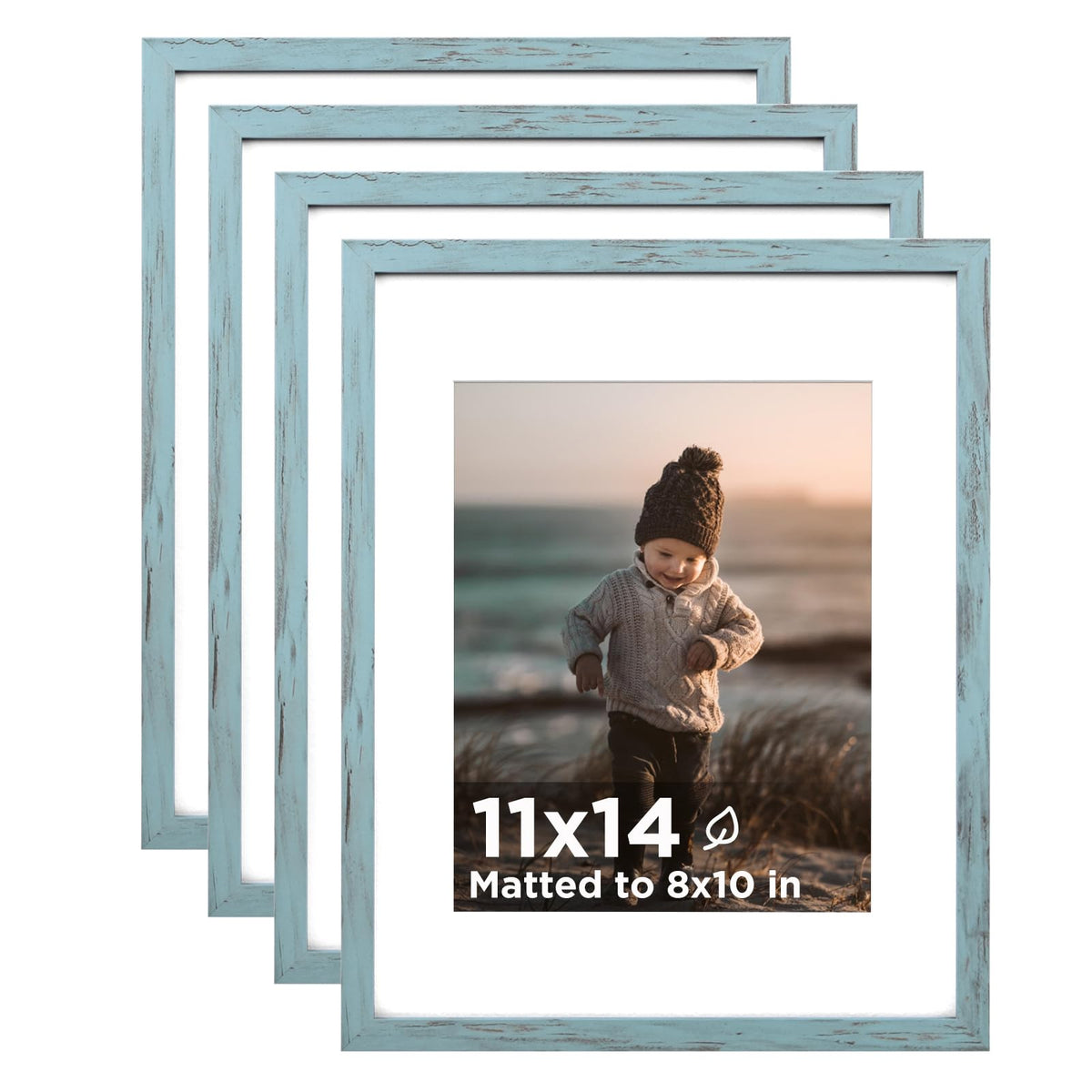 KINLINK 5x7 Picture Frame White Set of 4, Wooden Photo Frames Matted 4x6 with Plexiglass for 4x6 with Mat or 5x7 without Mat for Table and Wall Display