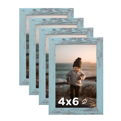 KINLINK 5x7 Picture Frame White Set of 4, Wooden Photo Frames Matted 4x6 with Plexiglass for 4x6 with Mat or 5x7 without Mat for Table and Wall Display