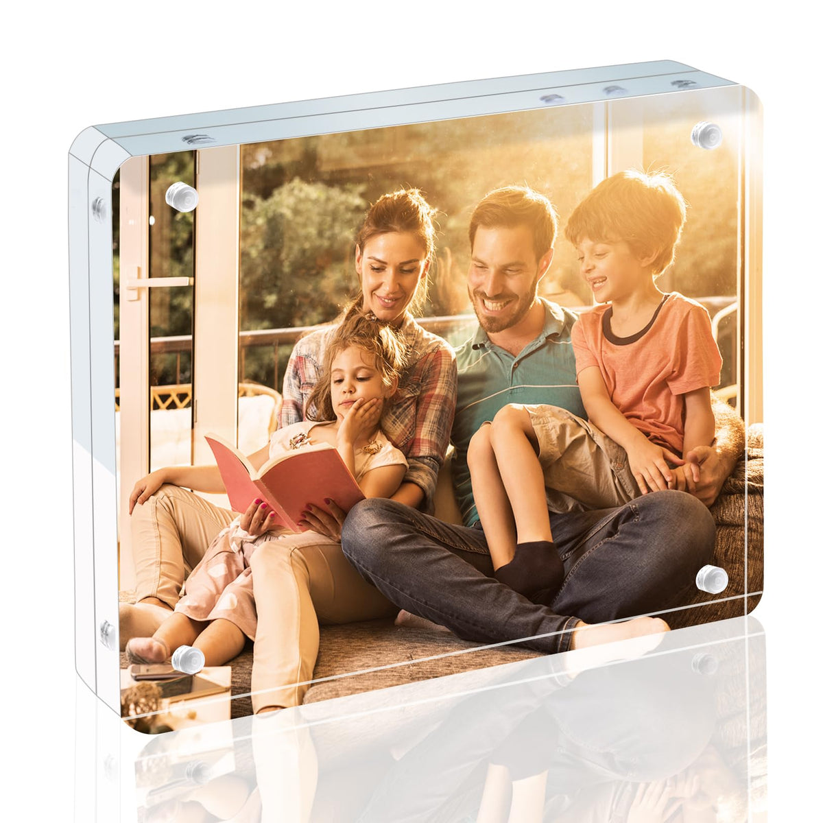 Egofine 5x7 Acrylic Frames 6 Pack, 20mm Thicker Frameless Clear Picture Frames, Double Sided Magnetic Picture Frames, Free Standing Desktop Display