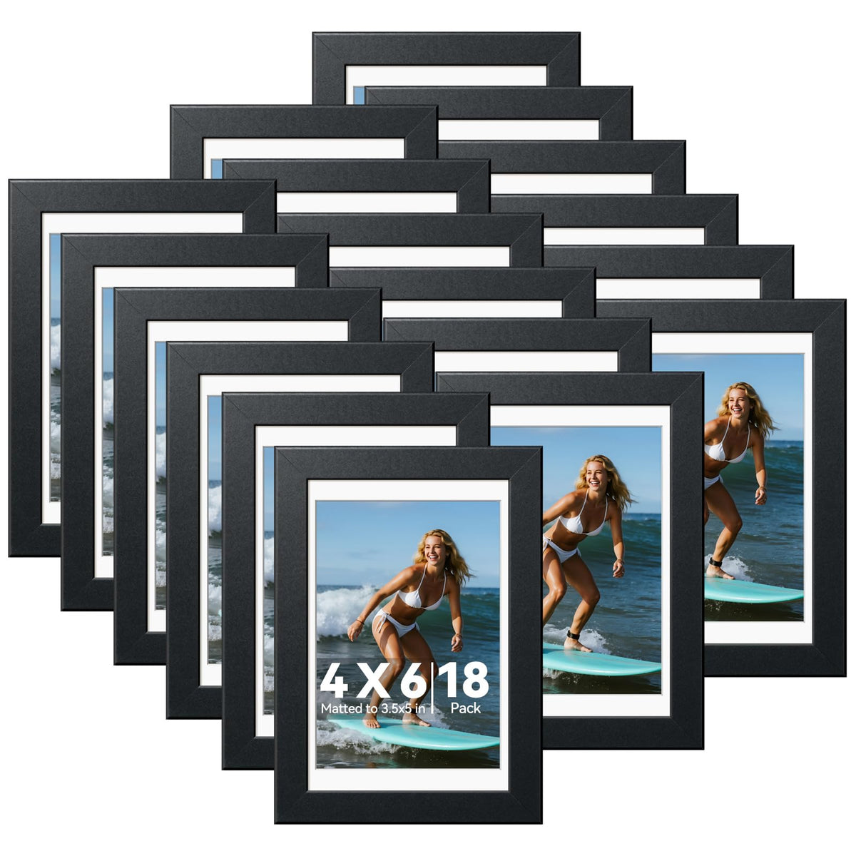 HappyHapi 8x10 Picture Frame Set of 6, Wall or Tabletop Display, White